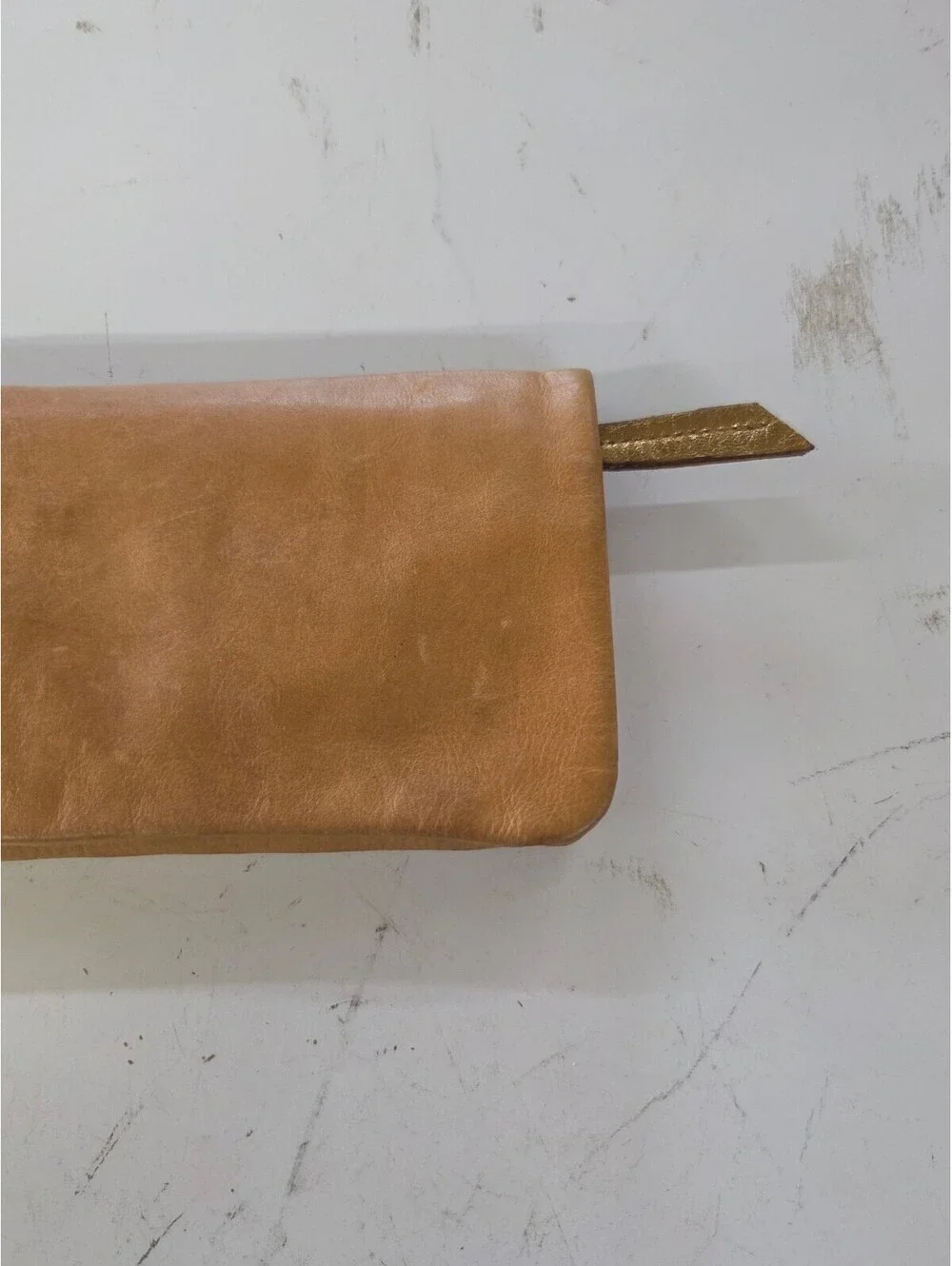 Samvara Leather Wristlet Clutch with Gold Embroidered Detail